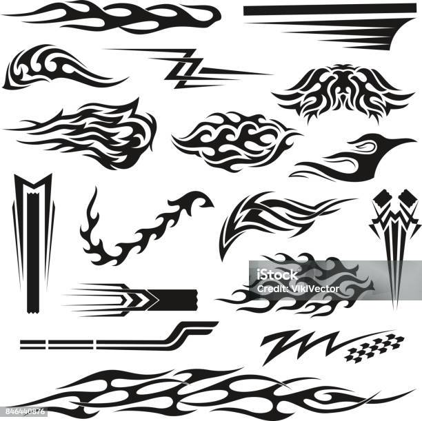 Collection Graphique De Vinyle Noir Décoration Vecteurs libres de droits et plus d'images vectorielles de Tatouage - Tatouage, Flamme, Motif tribal