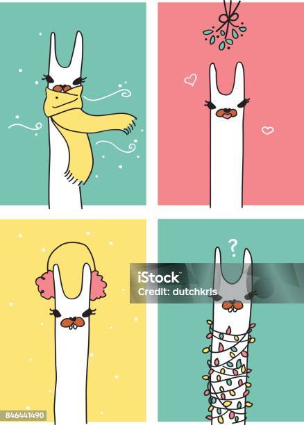 Winter Holiday Llamas Stock Illustration - Download Image Now - Llama - Animal, Christmas, Alpaca