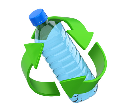 Recycle Sign with Plastic Bottle isolated on white background. 3D render