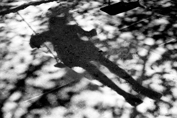 Bluury shadows of a person on a swing