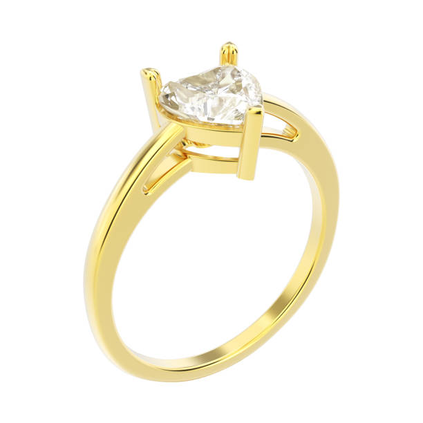 istock 3D illustration isolated yellow gold engagement ring with diamond heart 846459148