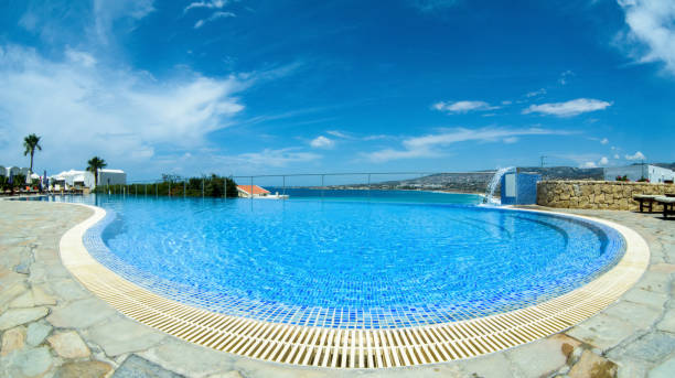 istock Panoramic photo with infinity pool on the bright summer day 846469082