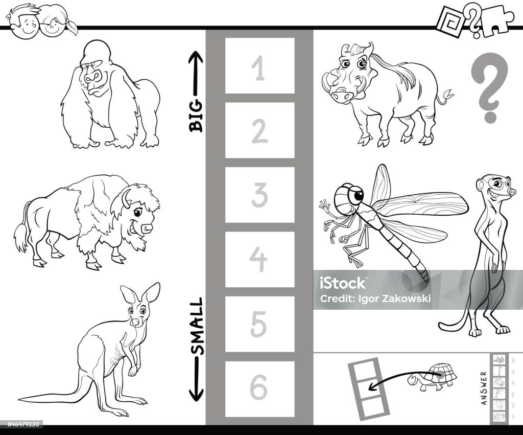 find biggest animal activity color book Black and White Cartoon Illustration of Educational Activity Game of Finding the Biggest and the Smallest Animal Character Coloring Book American Bison stock vector