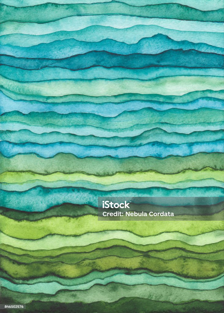 青と緑の波。手描き水彩の背景 - 水彩画のロイヤリティフリーストックイラストレーション