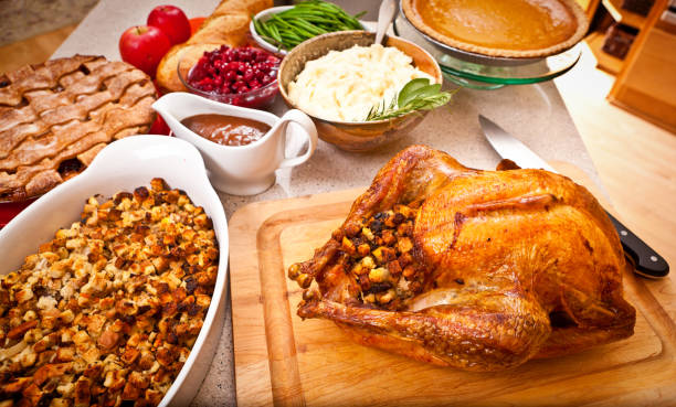 istock Thanksgiving and Christmas Dinner with Roast Turkey and Accompaniments 846514580