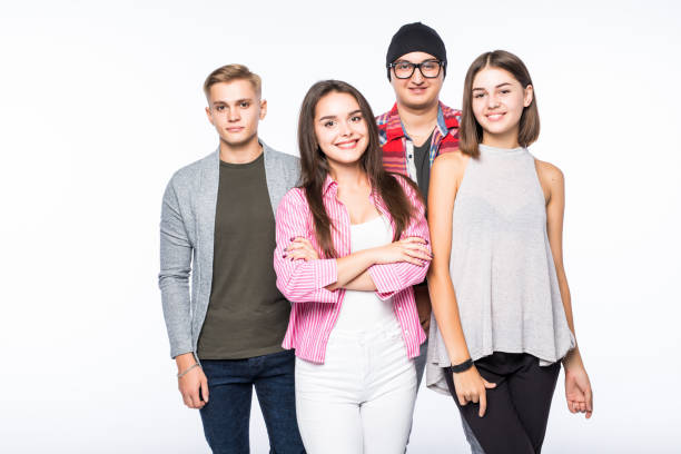 istock Group of happy young people isolated on white background 846522706