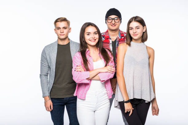 istock Group of happy young people isolated on white background 846524102