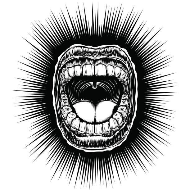 口開いて悲鳴インク手引くビンテージ白黒ブラック - human mouth mouth open shouting screaming点のイラスト素材／クリップアート素材／マンガ素材／アイコン素材