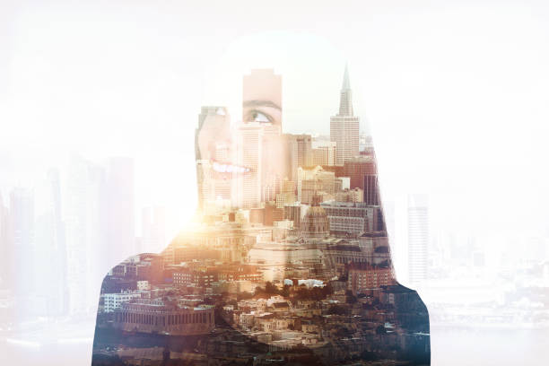 istock Smiling woman in city multiexposure 846545620