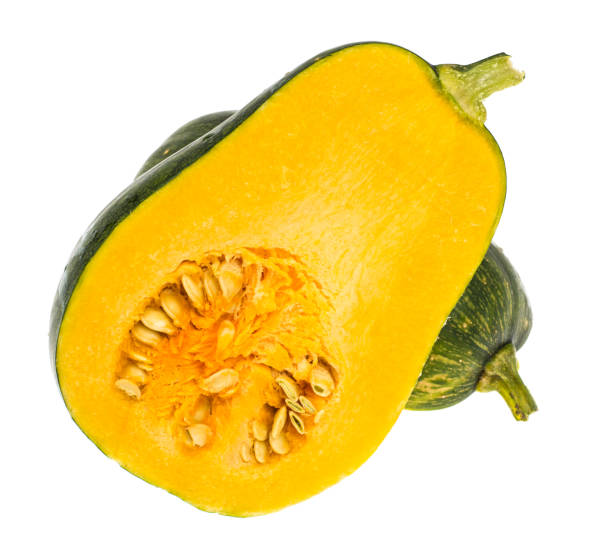 istock Muscat pumpkin, cut in half, isolated on white background 846545740