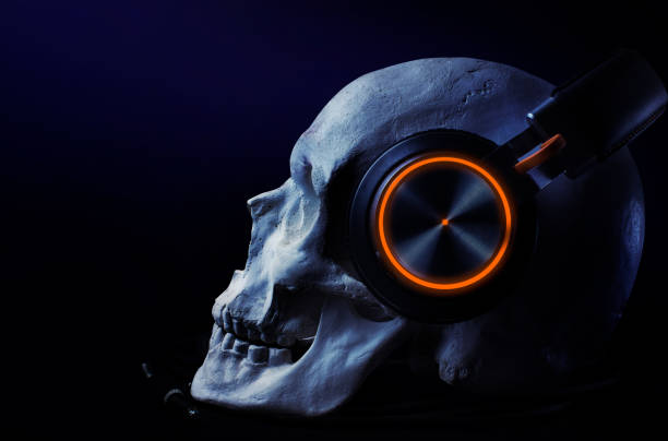 Skull with headset profile view. stock photo