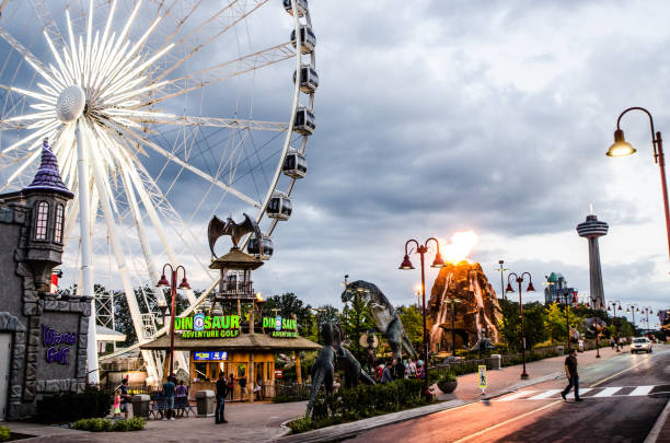 Niagara Falls Skywheel and other attractions during summer twilight