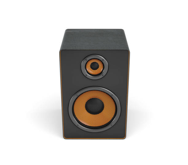 istock 3d rendering of a large black stereo box with two round speakers on white background 846625770