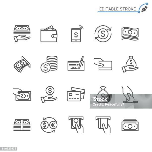 Money Line Icons Editable Stroke Pixel Perfect Stock Illustration - Download Image Now - Icon Symbol, Check - Financial Item, Currency