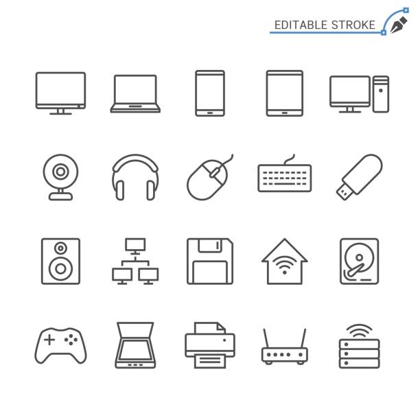 컴퓨터 라인 아이콘입니다. 편집 가능한 선입니다. 픽셀 완벽 한입니다. - usb flash drive data symbol computer icon stock illustrations