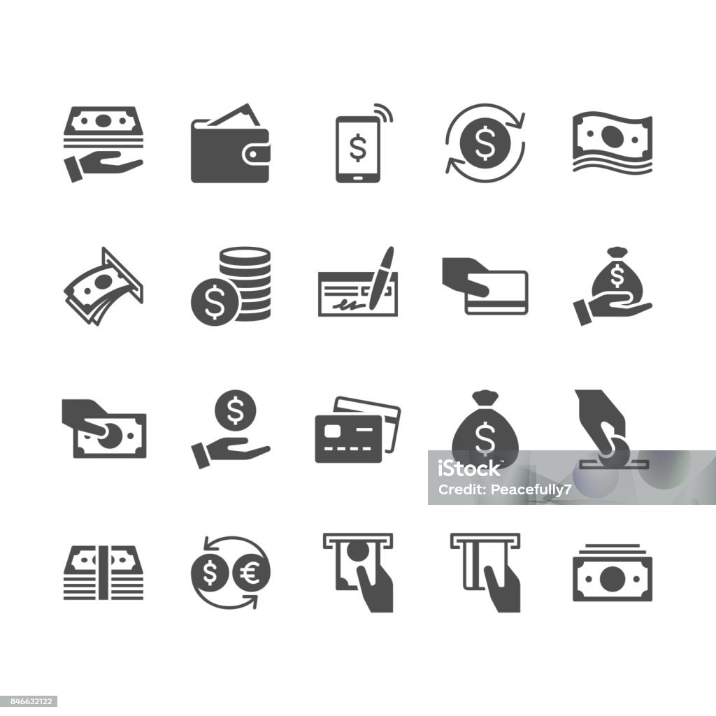 Iconos planos de dinero. - arte vectorial de Ícono libre de derechos