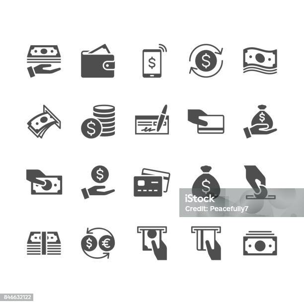 Money Flat Icons Stock Illustration - Download Image Now - Icon Symbol, Check - Financial Item, Banking