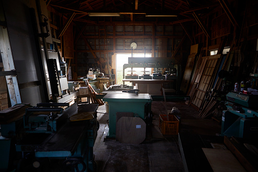 Workplace of Japanese joiner craftworker