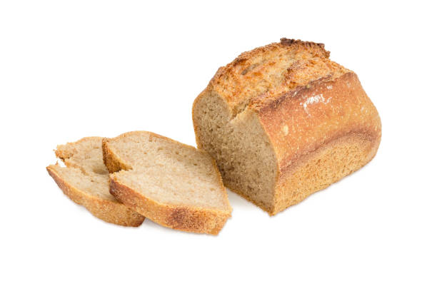 istock Partially sliced wheat sourdough bread on a white background 846650040