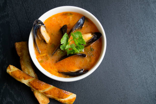 istock Tomato soup with mussels. 846650352