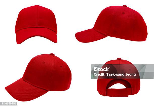 Blanco Rojo Béisbol Cap 4 Ver Foto de stock y más banco de imágenes de Rojo - Rojo, Gorra, Sombrero