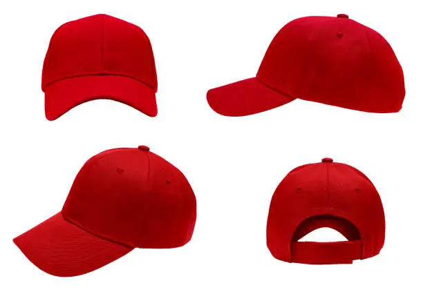 Photo of blank red baseball cap 4 view