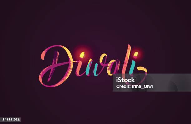Happy Diwali Colorful Calligraphic Lettering Poster Stock Illustration - Download Image Now