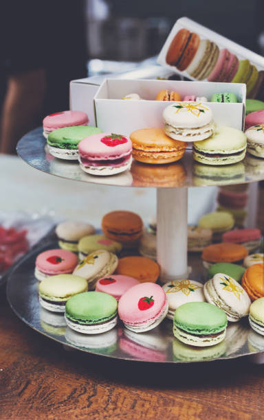 istock Colorful macaron cookies on bar for sale 846664384