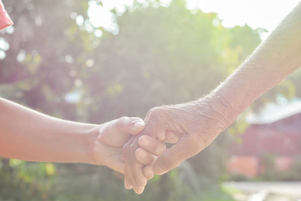 istock Hand,old and  hand with light of the morning 846664984