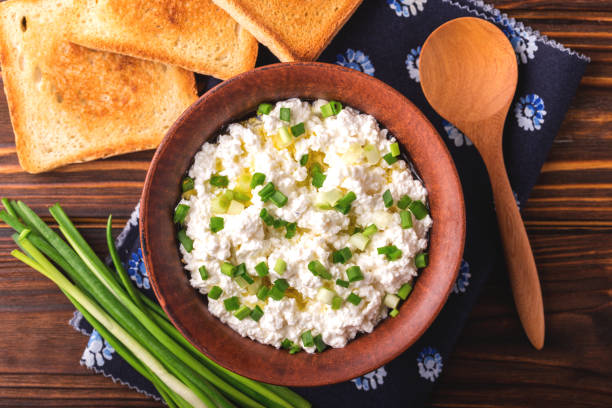 istock Goat cream cheese with green onions, dip sauce 846667834