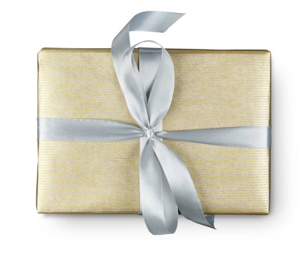 istock Birthday holiday gift box in wrapping paper isolated on white 846668046