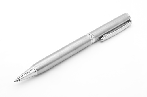 Silver pen isolated white background
