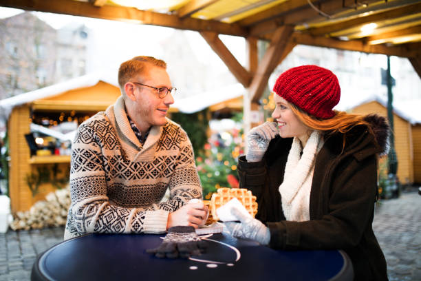 enjoy eating waffles - brussels waffle belgian waffle people imagens e fotografias de stock