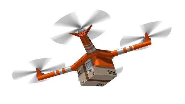 istock delivery drone - drone delivery a cardboard package - isolated on white 846678218
