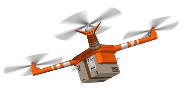 istock delivery drone - drone delivery a cardboard package - isolated on white 846678272