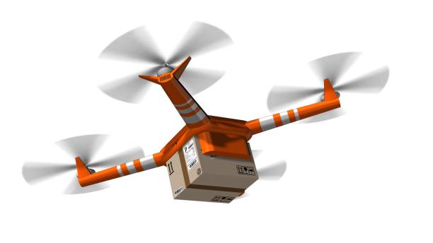 istock delivery drone - drone delivery a cardboard package - isolated on white 846678410