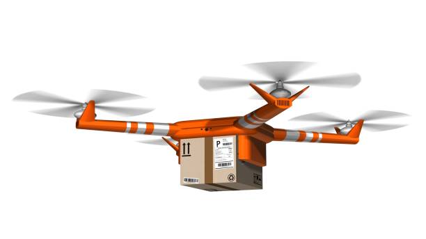 istock delivery drone - drone delivery a cardboard package - isolated on white 846678688