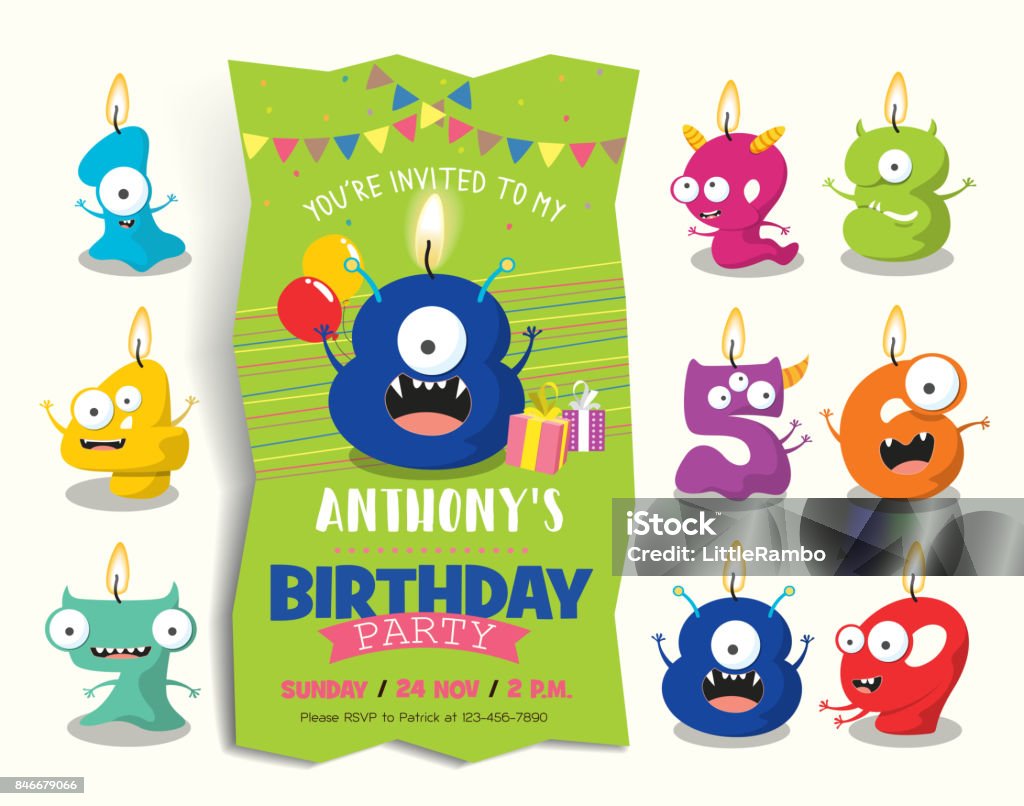 Funny Monster Character Birthday Party Invitation Card Stock Illustration -  Download Image Now - iStock