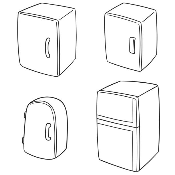 kühlschrank. - refrigerator domestic kitchen magnet door stock-grafiken, -clipart, -cartoons und -symbole