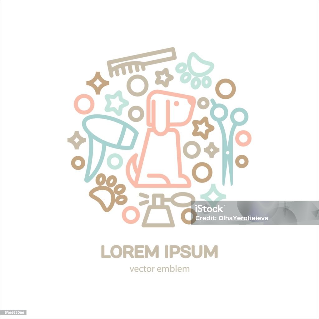 Line Design Template dog beauty salon Vector dog beauty salon. Pet grooming salon, dog hairdresser. Editable design element for your company. Modern easy to edit template. Animal stock vector