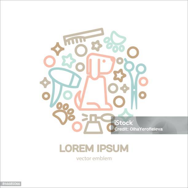 Line Design Template Dog Beauty Salon Stock Illustration - Download Image Now - Animal, Arts Culture and Entertainment, Badge