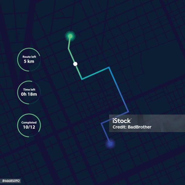 Gps Navigation Tracking Dashboard Interface Stock Illustration - Download Image Now - Map, Mobile App, Running