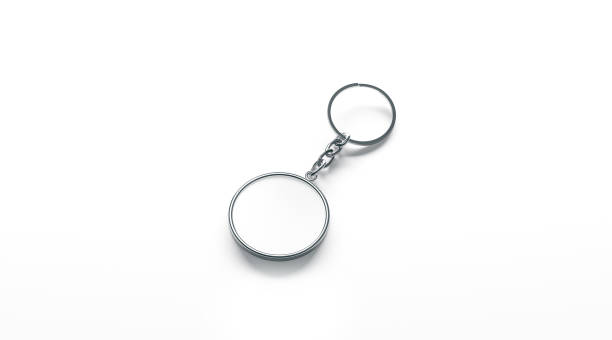 istock Blank metal round white key chain mock up side view 846685530