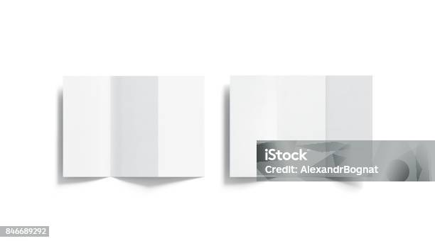 Blank White Tri Folded Booklets Mockups Set Opened Top View Stock Photo - Download Image Now