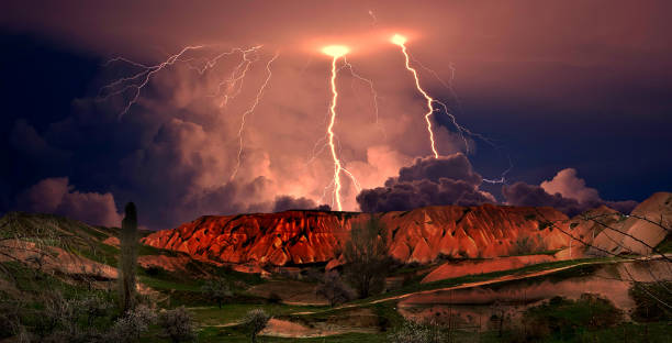 night landscape with storm lightning