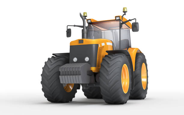 Wheel agricultural tracktor isolated on white background. Front side view