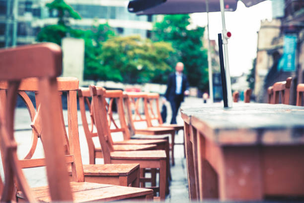 istock Empty Restaurant Chairs at an outdoor cafe 846696528