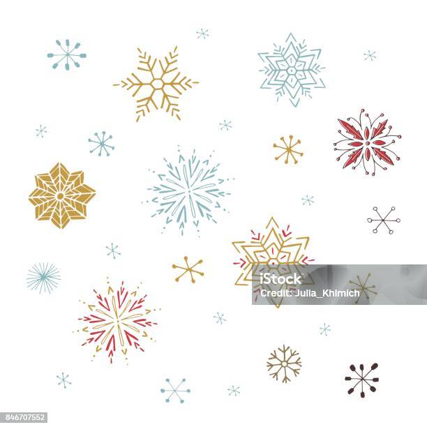 Ilustración de Vector Conjunto De Snowflakes y más Vectores Libres de Derechos de Navidad - Navidad, Copo de nieve, Acogedor