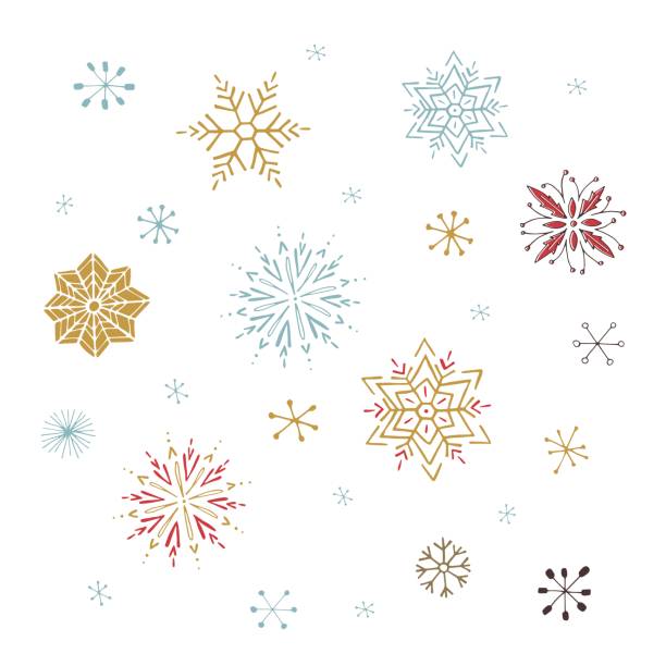 Vector set of snowflakes Vector hand drawn isolated elements, set of snowflakes. Simple modern design, scandinavian style. For winter holiday cards, decorations, templates. Part of a large Christmas and New Year collection. snowflake shape drawings stock illustrations
