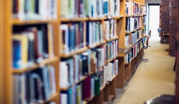 istock Aisle along bookshelves in the college library 846710706
